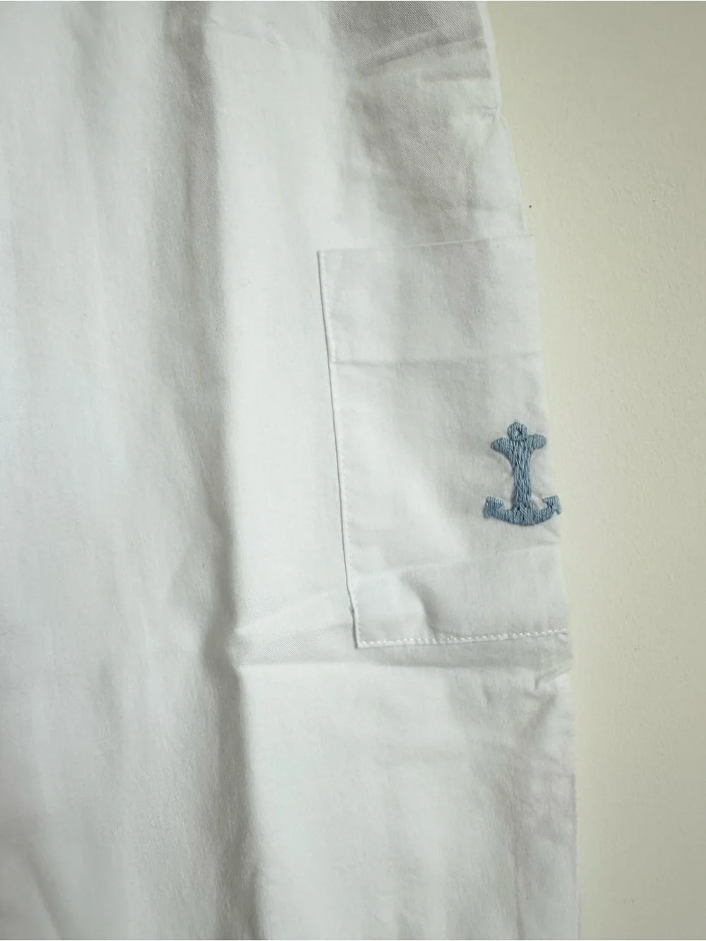 JEANINE JOHNSEN Baby Blue Romper with Navy Whale & Anchor Embroidery 6-12M